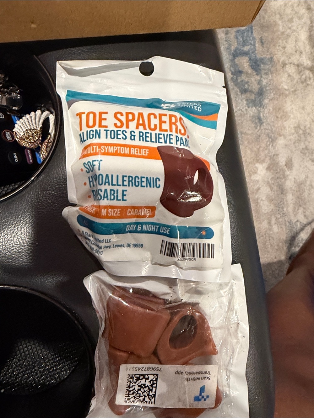 Toe Spacers for Women - Caramel Brown - Soft Hypoallergenic Relief - 4 packs